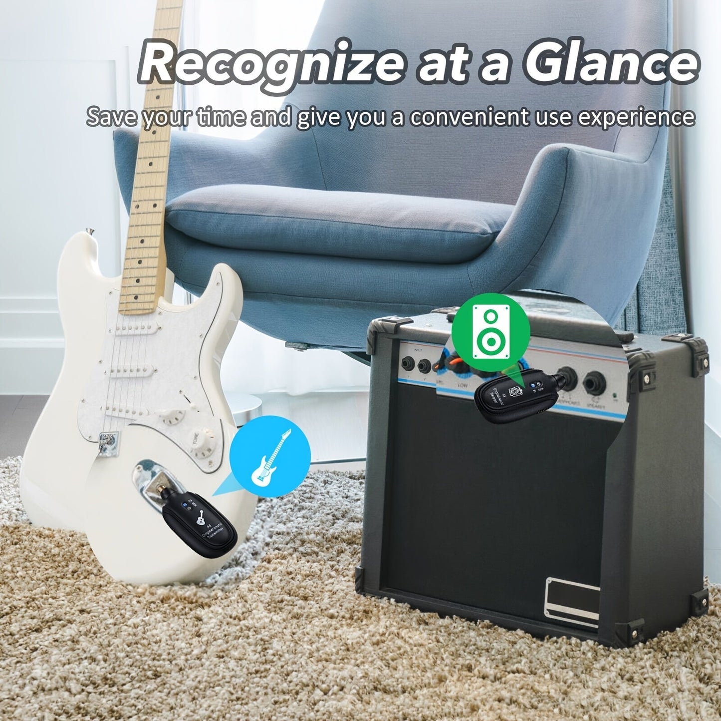 A8 Wireless Guitar System with Built-In Rechargeable Transmitter & Receiver – Stereo Audio, USB Charging, Compatible with Electric Guitar, Bass & Violin, Works with Amplifiers