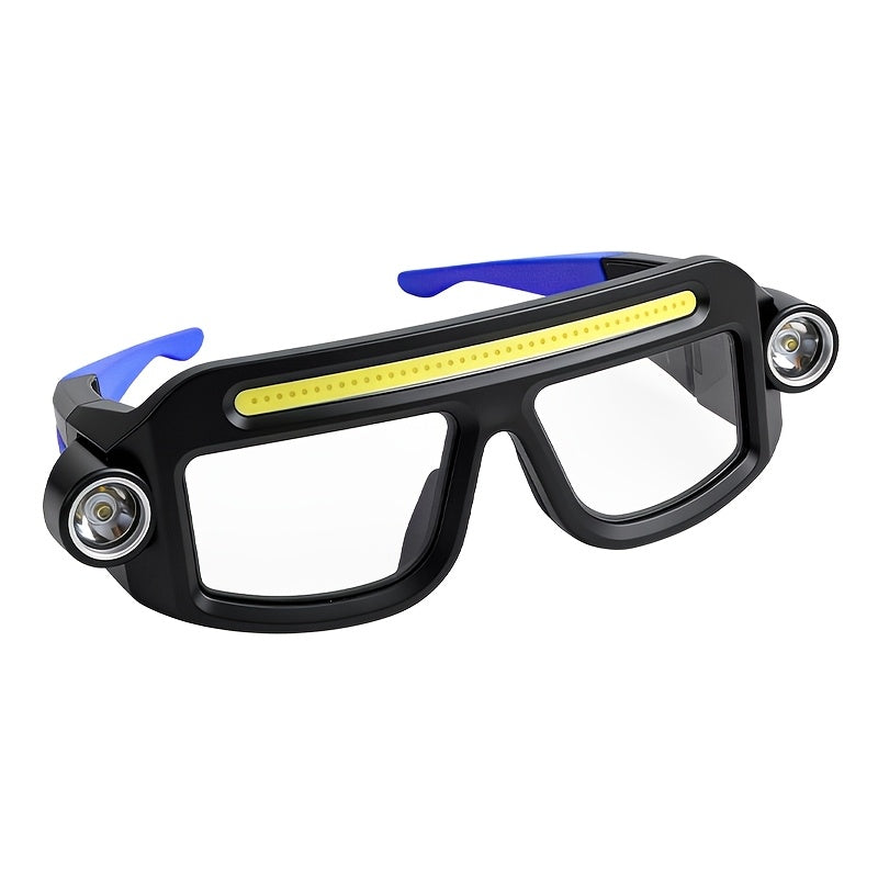 LED Glasses Headlamp – Head-Mounted Flashlight with Adjustable Brightness, Rotatable Beam & Strobe Mode for Night Running, Cycling, Fishing, Camping & Craft Work – Cool Design Outdoor Head Torch