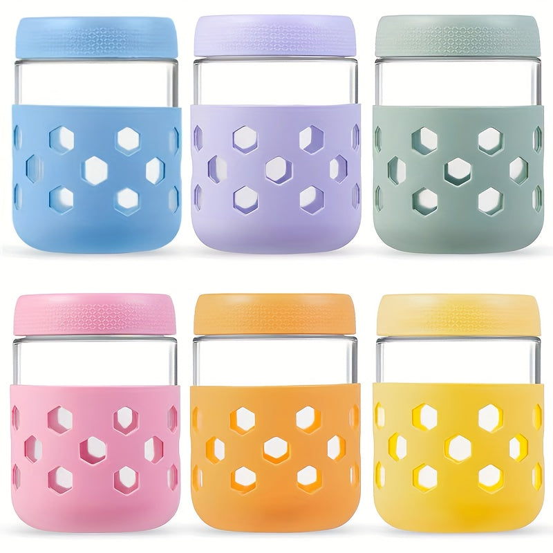 6-Pack 16oz Glass Airtight Jars with Silicone Sleeves – Moisture-Proof Food Storage Containers for Tea, Grains, Nuts, Snacks, Spices & Yogurt | BPA-Free
