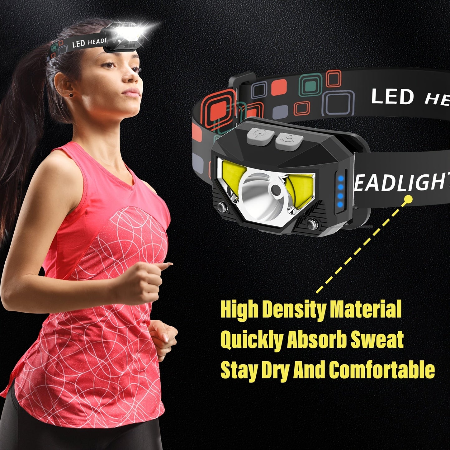 1200 Lumen Rechargeable LED Headlamp with Motion Sensor & Red Light – 8 Modes, USB-C, Waterproof Head Lamp for Camping Hiking Fishing Auto Repair Garage Emergency, Gift for Men