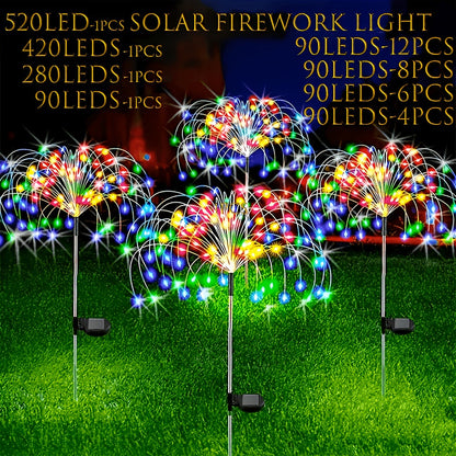 Solar Firework Garden Lights Outdoor 8 Modes LED Smart Sensor Switch Waterproof Landscape Lighting for Garden Patio Walkway Pathway Yard Lawn Party Wedding Decoration 60 200 360 LED