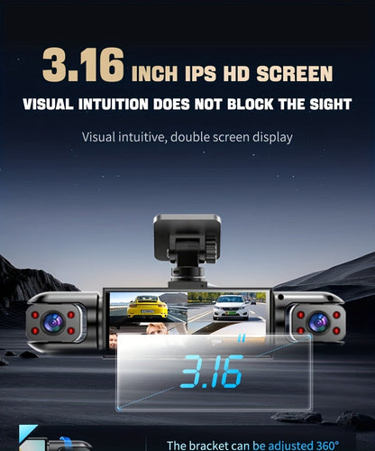 360° Panoramic Dash Cam 3/4 Lens 1080P HD with Quad-Split Screen, HD Night Vision, WDR & G-Sensor – Full Coverage Front, Rear, Left & Right Loop Recording – Rideshare & Fleet Ready – Velora