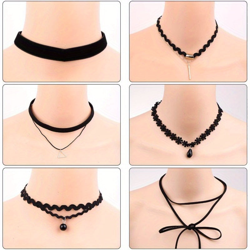 20pcs Velvet Gothic Choker Necklace Set for Women – Y2K Black Lace Tattoo Style with Heart, Moon, Cross & Pendant Designs, Trendy Collar Clavicle Chain Jewelry Gift for Party, Festival & Daily Wear