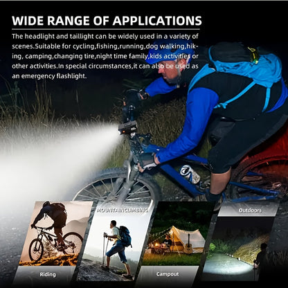 Ultra-Bright Bike Light Set USB Type-C Rechargeable – Aluminum Alloy Front Light 6 Modes & Rear Light 4 Modes, Fast Charge LED Bicycle Lights for Night Riding Camping Safety