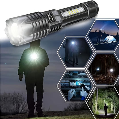 2 Pack Rechargeable LED Tactical Flashlight with Telescopic Zoom, COB Side Light & 5 Modes, High Power Handheld Flashlight USB-C for Camping Hiking Biking Emergency – Best Gift for Him