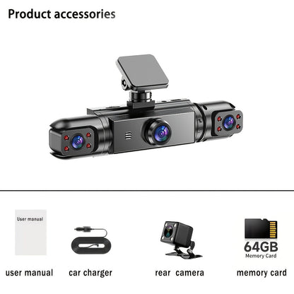 360° Panoramic Dash Cam 3/4 Lens 1080P HD with Quad-Split Screen, HD Night Vision, WDR & G-Sensor – Full Coverage Front, Rear, Left & Right Loop Recording – Rideshare & Fleet Ready – Velora