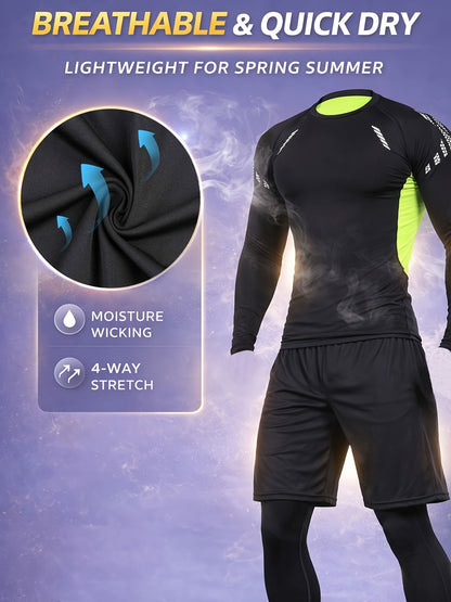 Men's 3-Piece Quick-Dry Compression Sports Suit | Gym, Running & Outdoor Activewear