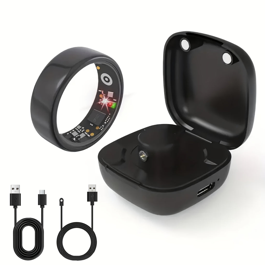 Smart Ring with Charging Case Health Fitness Tracker Steps Calories Sleep Monitor Bluetooth 6.0 – iPhone Android Compatible Black Gold Silver Sizes 7-13 USB Charging Gift