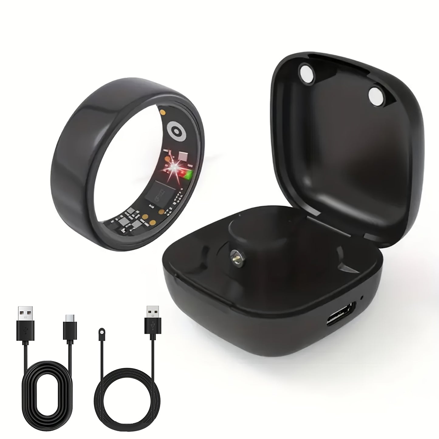 Smart Ring with Charging Case Health Fitness Tracker Steps Calories Sleep Monitor Bluetooth 6.0 – iPhone Android Compatible Black Gold Silver Sizes 7-13 USB Charging Gift