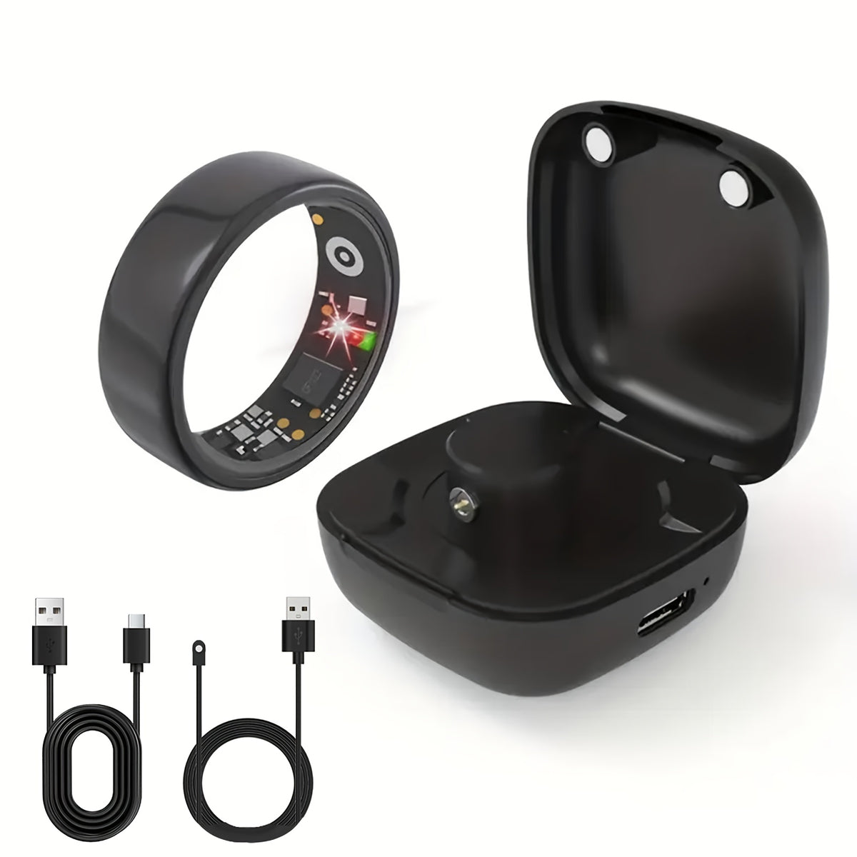 Smart Ring with Charging Case Health Fitness Tracker Steps Calories Sleep Monitor Bluetooth 6.0 – iPhone Android Compatible Black Gold Silver Sizes 7-13 USB Charging Gift