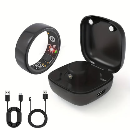 Smart Ring with Charging Case Health Fitness Tracker Steps Calories Sleep Monitor Bluetooth 6.0 – iPhone Android Compatible Black Gold Silver Sizes 7-13 USB Charging Gift