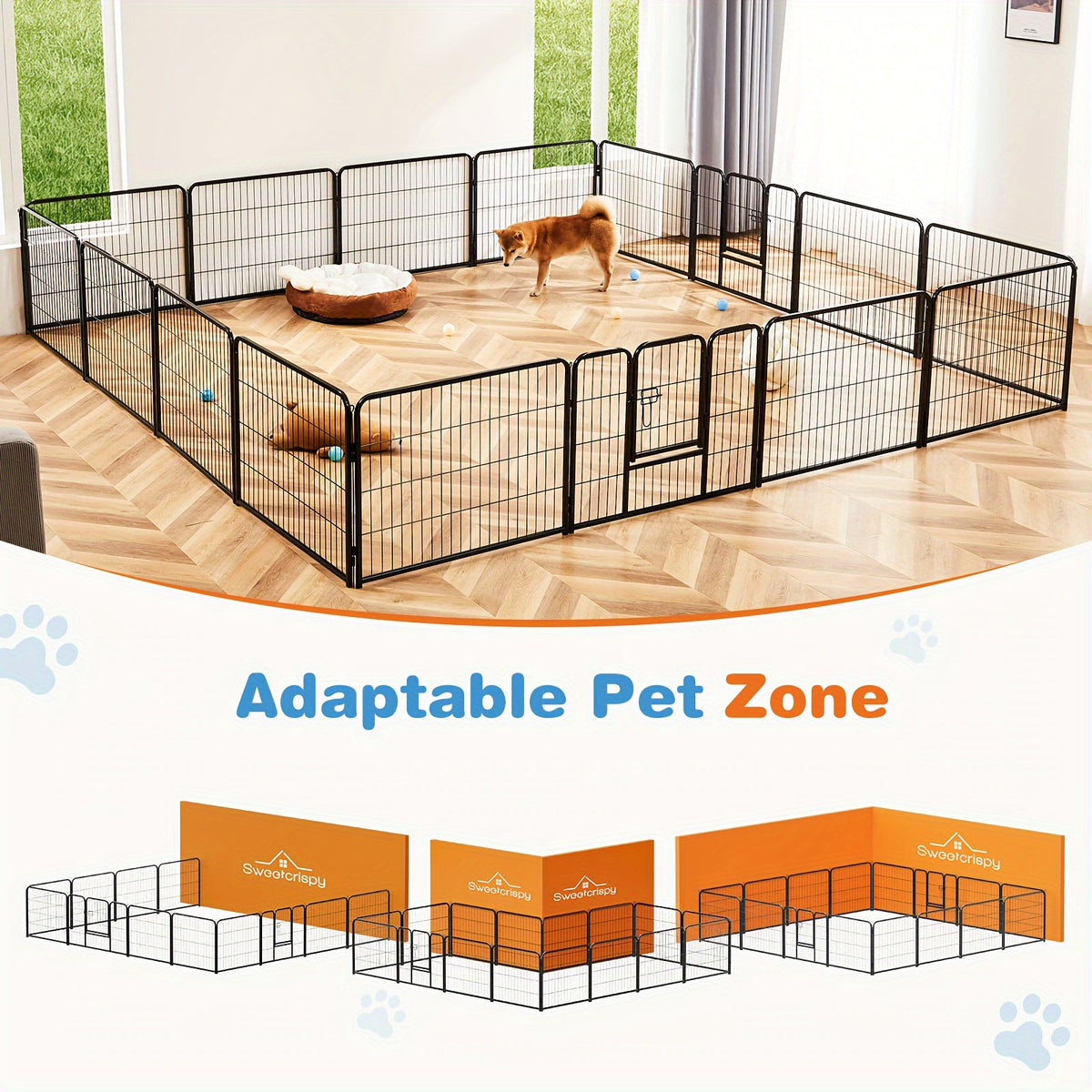 Portable Dog Playpen 8/16 Panels Heavy Duty Pet Exercise Pen for Large Medium Small Dogs Indoor Outdoor Use RV Camping Garden Yard Puppy Rabbit Animal Pen
