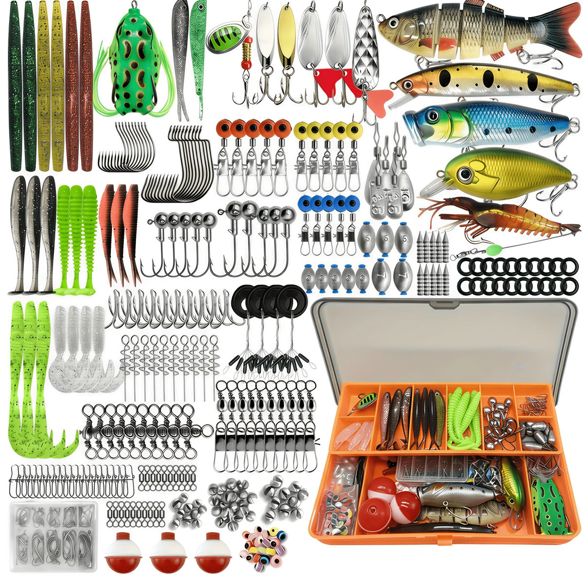 133 Piece Fishing Tackle Kit with Spinner Baits, Wobblers, Lead Jigs, Sinkers, Hooks & Tackle Box – Complete Freshwater Beginner Fishing Set for Bass, Trout & Panfish