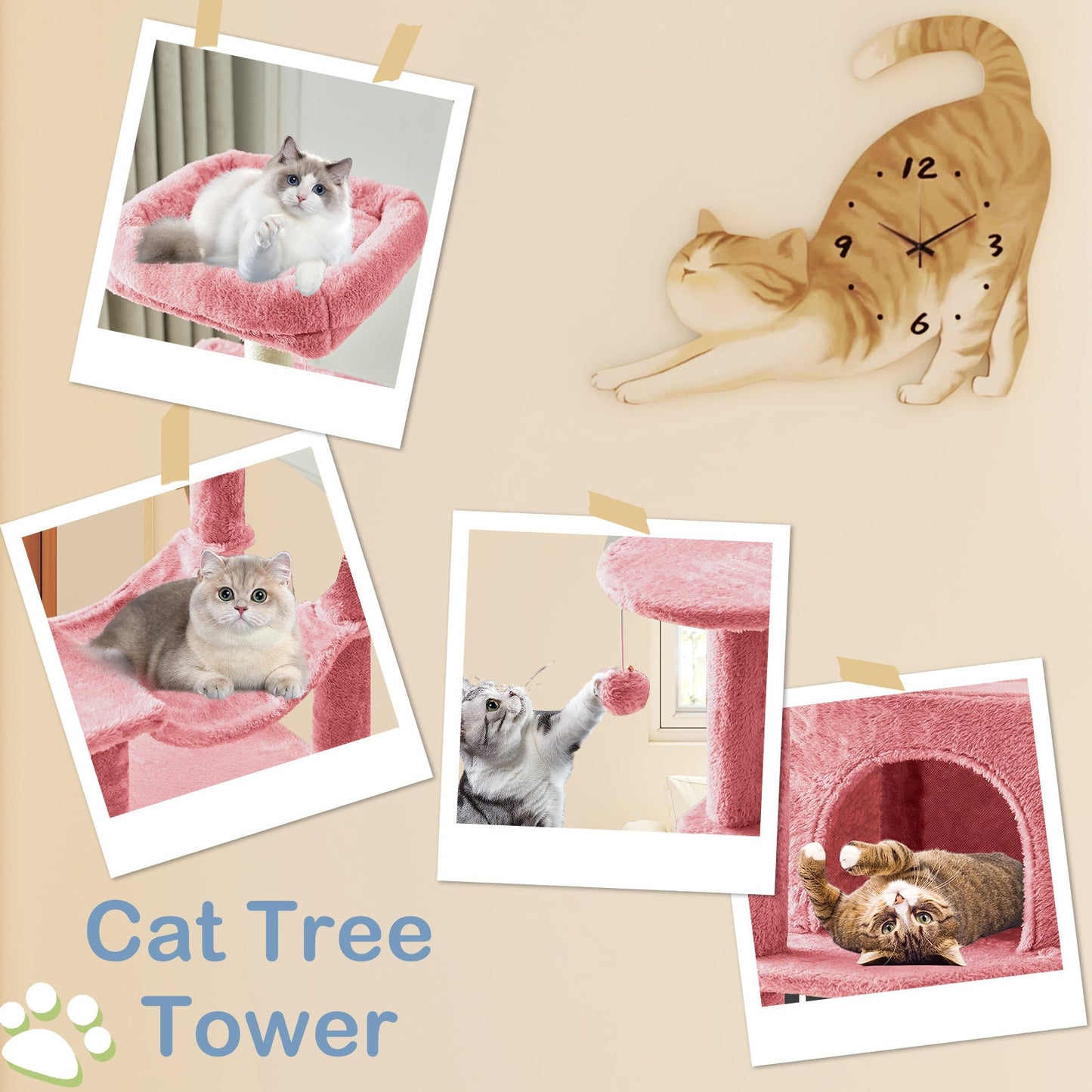 44-Inch Cat Tree Tower for Indoor Cats with Condo, Hammock & Natural Sisal Scratching Posts – Multi-Level Cat Furniture with Perches & Pet House for Multiple Cats, 5 Colors