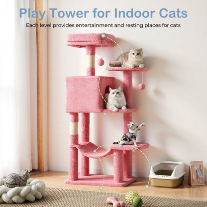 44-Inch Cat Tree Tower for Indoor Cats with Condo, Hammock & Natural Sisal Scratching Posts – Multi-Level Cat Furniture with Perches & Pet House for Multiple Cats, 5 Colors
