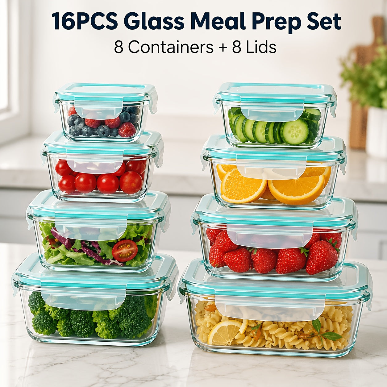 20-Piece Borosilicate Glass Food Storage Containers with Airtight Clip-Lock Lids – Microwave, Oven & Dishwasher Safe Meal Prep Containers for Salads, Fruits, Vegetables & Sandwiches – Includes Cleaning Brushes
