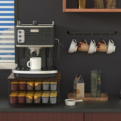 K-Cup Coffee Pod Holder Counter Storage Drawer Organizer for Keurig Nespresso Capsules Sliding Basket Double Layer 48 Pod Capacity Kitchen Countertop Coffee Station Brown