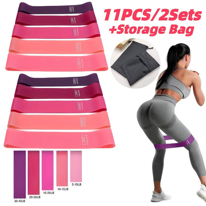 Resistance Bands Set 10-11 Piece TPE Loop Bands for Women – Full Body Workout Kit for Yoga, Pilates, Gym & Weight Training, Heavy-Duty Exercise Bands for Deep Squat & Stretching, Pink with Storage Bag