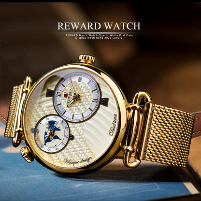 Men's Classic Vintage Quartz Watch for Business – Elegant Golden Dial Dress Wristwatch with Gift Box, Analog Timepiece for Work, Formal & Special Occasions