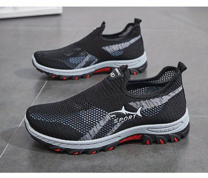 Men's Breathable Mesh Slip-On Sneakers – Lightweight Low-Top Casual Athletic Shoes with Rubber Sole, Round Toe, Monochrome Fabric Upper, Easy Wear Loafer-Style Footwear for Walking, Gym & Everyday Comfort, Spring & Summer