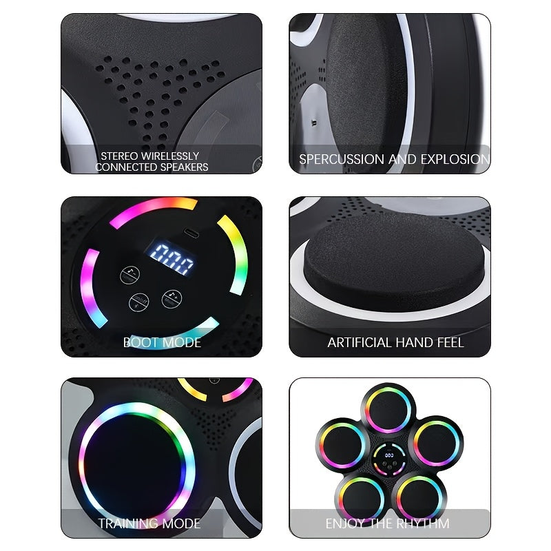 Smart Music Boxing Machine with Gloves – Wall Mount, LED Rhythm Lighting, Bluetooth, 9 Speed Modes, Intelligent LED Strike Counter, Home Gym Fitness Gift for Adults & Teens