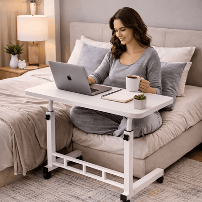 Adjustable Height Rolling Laptop Table with Wheels – Mobile Bedside Computer Desk & Sofa Side Table for Bedroom, Home Office, Dorm, 8 Colors Available