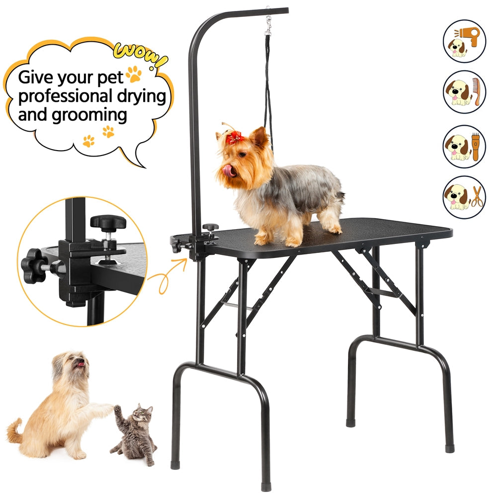Foldable Pet Grooming Table for Dogs & Cats, Height-Adjustable Arm with Non-Slip Waterproof Surface & Folding Legs, Portable Home & Professional Pet Beauty Station