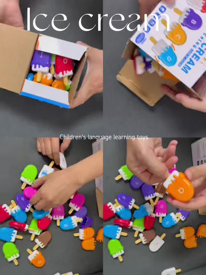 Ice Cream Preschool Learning Toy Set 52 Pieces Counting Color Sorting Stacking ABC Letters Uppercase and Lowercase Montessori Educational Toy for Toddlers Ages 3 and Up Birthday Gift