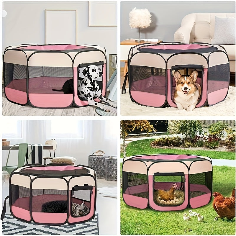 Foldable Octagonal Pet Playpen Tent for Dogs and Cats - Oxford Fabric No Assembly Required, Indoor Outdoor Pet Enclosure Kennel Maternity Room, Available in M L XL, Blue & Beige