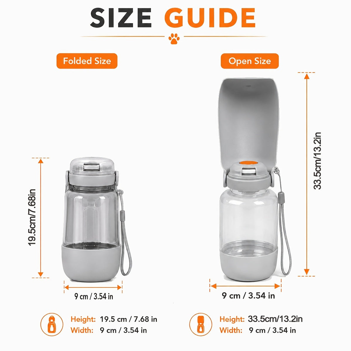 Portable Pet Water Bottle with Lanyard 2-in-1 Leak-Proof Water & Food Dispenser for Dogs & Cats - Compact Travel Water Cup for Outdoor Walks Hiking Camping - Lightweight Dog Cat Water Bottle