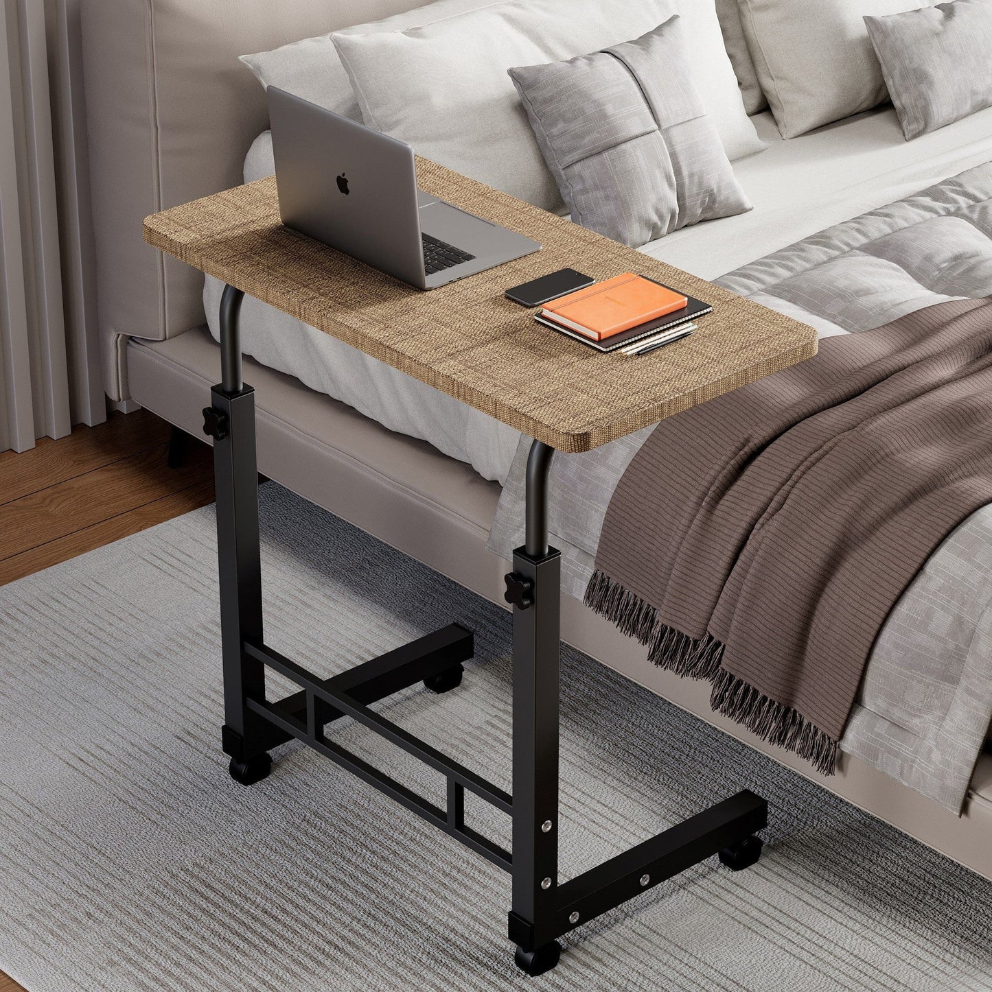 Mobile Lift Table Adjustable Height Rolling Laptop Desk Bedside Sofa Side Table for Bedroom Home Office