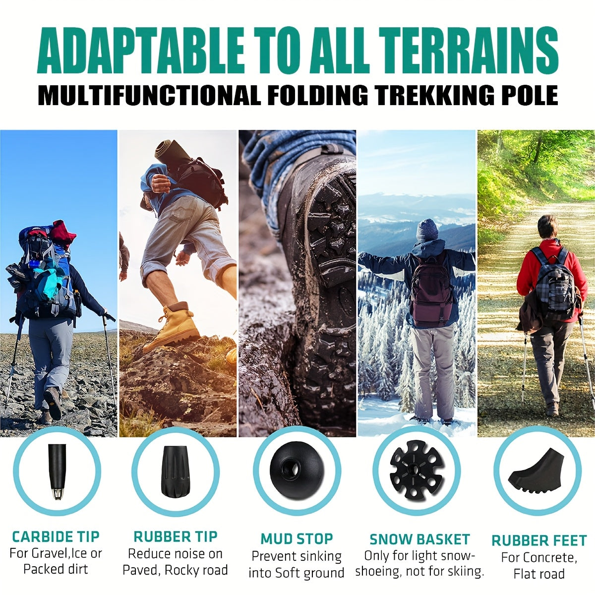 Folding Trekking Poles 2 Pack Ultra-Light 7075 Aluminum Alloy Collapsible Hiking Walking Sticks with Anti-Slip Ergonomic Grip Wrist Straps Adjustable Height for Men Women Backpacking Trail