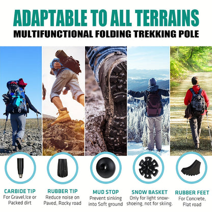 Folding Trekking Poles 2 Pack Ultra-Light 7075 Aluminum Alloy Collapsible Hiking Walking Sticks with Anti-Slip Ergonomic Grip Wrist Straps Adjustable Height for Men Women Backpacking Trail