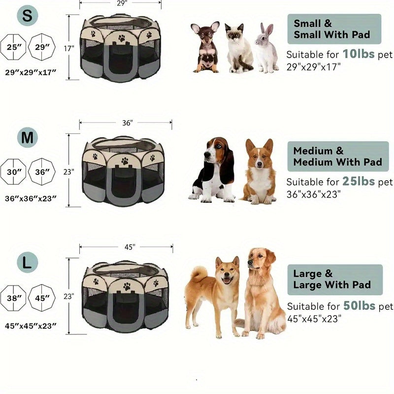 Portable Foldable Pet Playpen with Zipper Gate – 3 Sizes S/M/L Collapsible Mesh Enclosure for Cats, Dogs, Puppies & Kittens, Scratch-Resistant Indoor Outdoor Pet Fence Play Yard