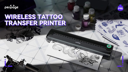 Peripage P90 Tattoo Stencil Printer – Portable Thermal Printer for Tattoo Transfer Paper, Compatible with iOS Android & PC, Mini Wireless Printer Includes 5pcs A4 Transfer Paper, Gift for Tattoo Artists