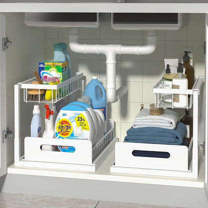 Under Sink Organizer with Sliding Pull-Out Shelf – Two-Level Metal Cabinet Storage Rack for Kitchen, Bathroom, Pantry & Closet, Space-Saving Under Sink Cabinet Organizer, Available in 1-Pack & 2-Pack