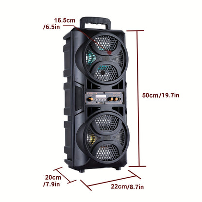 3000W Portable Bluetooth Party Speaker – Double 6.5'' Subwoofer Stereo Sound, LED Colorful Lights, FM Radio, Microphone Included, TF/USB/AUX Support, Outdoor & Home Party Speaker – Black