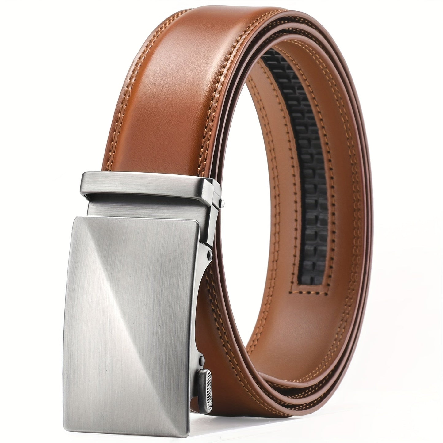 Men's Leather Slide Ratchet Dress Belt with Automatic Click Buckle – Zinc Alloy Buckle, Adjustable 28"-46" Waist, 8 Styles, Business Formal Belt, Perfect Gift for Husband, Father's Day & Christmas