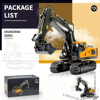 Remote Control Excavator Toy Set with Metal Shovel LED Lights 1200mAh Battery RC Construction Truck Bulldozer Dump Truck Loader Combo for Boys Ages 6 and Up Birthday Christmas Gift