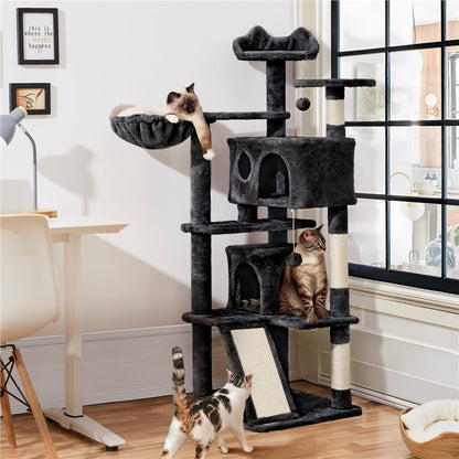 57-Inch Multilevel Cat Tree Tower with 2 Condos – Sisal Scratching Posts, Dangling Ball, Round Platform & Ladder for Indoor Kittens & Small Cats, 6 Colors, Christmas Gift for Cat Lovers