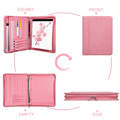 Vegan Leather Portfolio Binder 3-Ring Zipper A4 Legal Laptop Pocket Work Organizer for Women Men