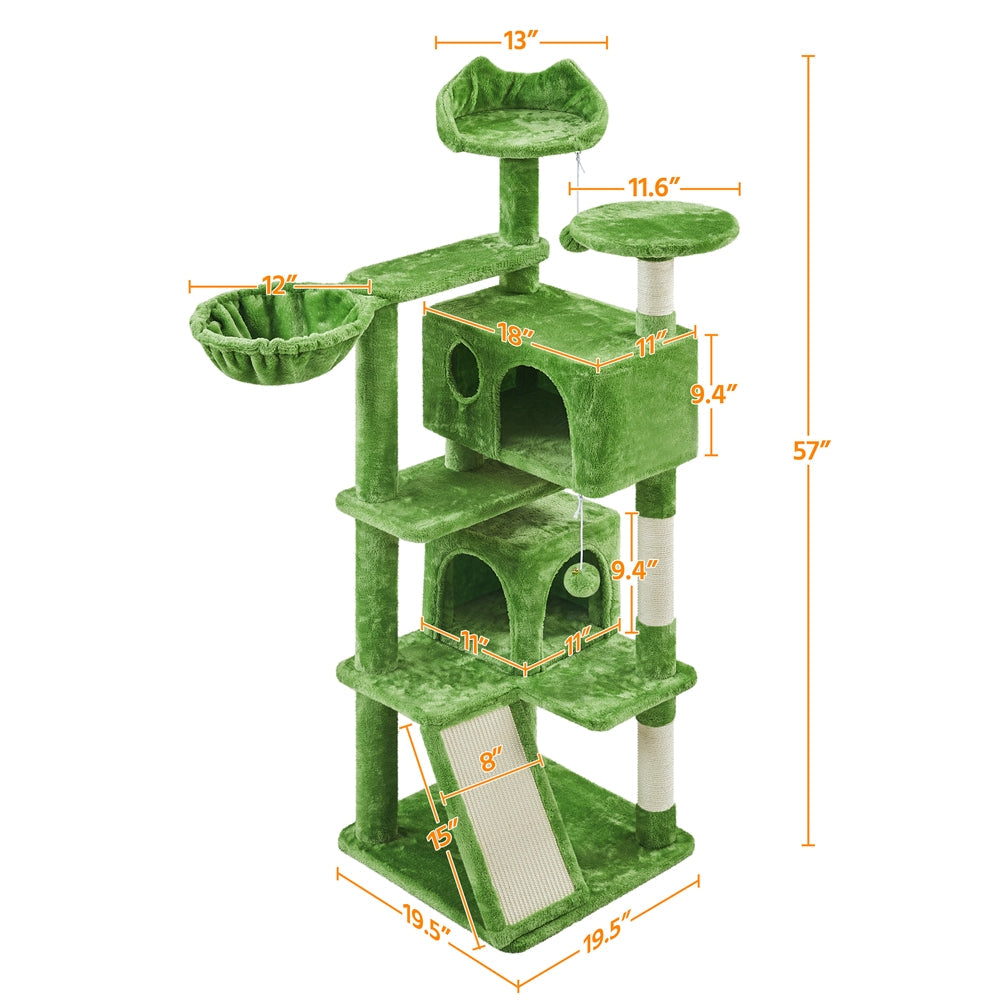 57-Inch Multilevel Cat Tree Tower with 2 Condos – Sisal Scratching Posts, Dangling Ball, Round Platform & Ladder for Indoor Kittens & Small Cats, 6 Colors, Christmas Gift for Cat Lovers