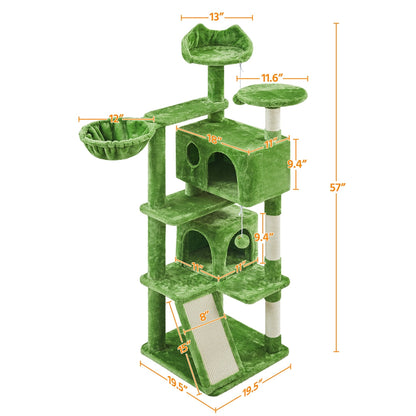 57-Inch Multilevel Cat Tree Tower with 2 Condos – Sisal Scratching Posts, Dangling Ball, Round Platform & Ladder for Indoor Kittens & Small Cats, 6 Colors, Christmas Gift for Cat Lovers