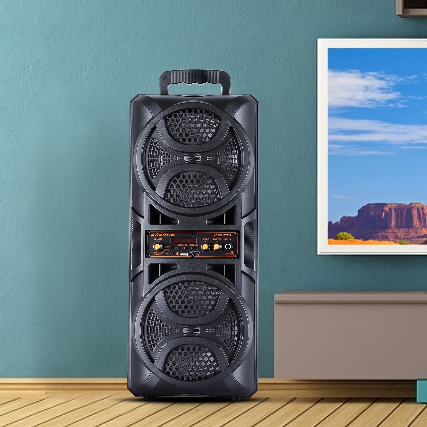 3000W Portable Bluetooth Party Speaker – Double 6.5'' Subwoofer Stereo Sound, LED Colorful Lights, FM Radio, Microphone Included, TF/USB/AUX Support, Outdoor & Home Party Speaker – Black