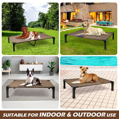 Cooling Elevated Dog Bed Raised Cot with Breathable Mesh and Metal Frame - Washable Portable Dog Cot with No-Slip Feet for Indoor and Outdoor Use, Multiple Sizes and Colors Available