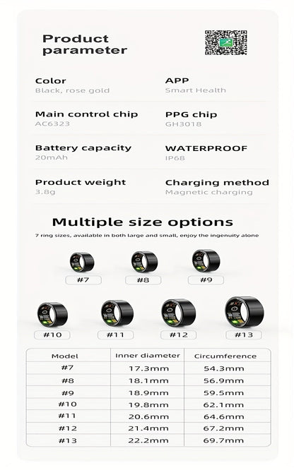 Smart Ring for Women & Men – IP68 Waterproof Fitness Tracker with Sleep Tracking, Step Counter, Exercise Monitoring & Camera Control, Lightweight Health Ring Compatible with iPhone & Android