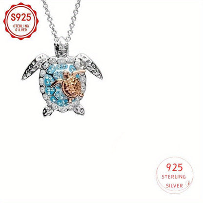 Turtle Jewelry Set for Women – S925 Silver Gold-Tone Necklace, Earrings & Ring with Cubic Zirconia, Boho Elegant 3-Piece Set for Daily Wear, Birthday Gift, Valentine's Day & Women's Gift