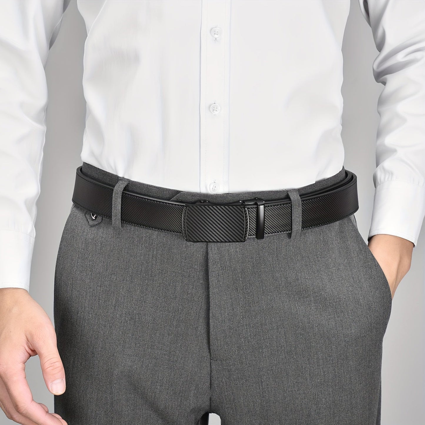 Men's Leather Slide Ratchet Dress Belt with Automatic Click Buckle – Zinc Alloy Buckle, Adjustable 28"-46" Waist, 8 Styles, Business Formal Belt, Perfect Gift for Husband, Father's Day & Christmas