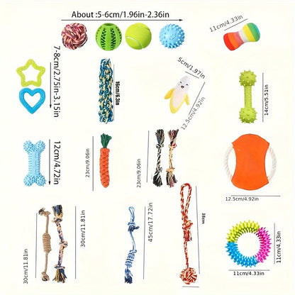 Interactive Dog Toy Set 6 & 12 Pcs – Squeaky Knot Fabric Chew Toys with Cartoon Patterns for All Breed Sizes, Teeth Cleaning & Training Play Set with Squeakers, Knot Toys & Balls, No Battery Needed