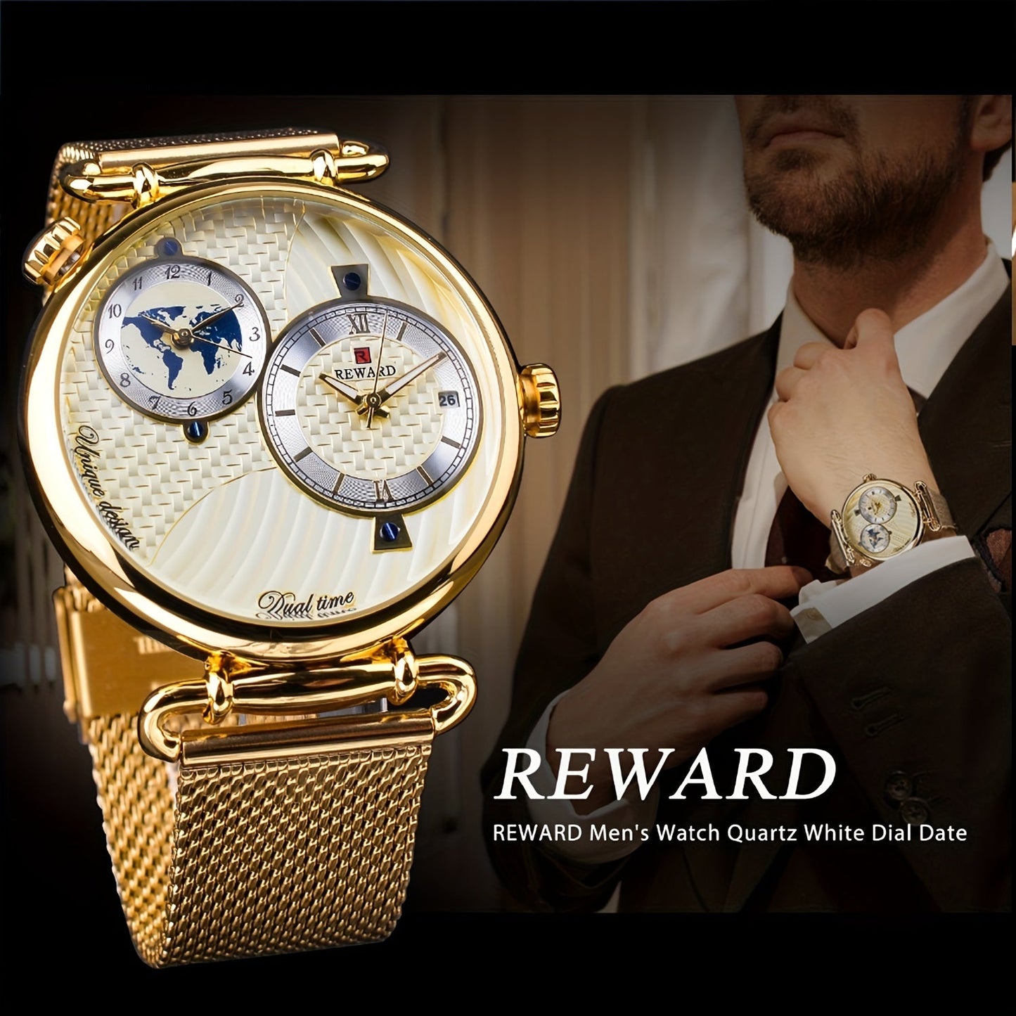 Men's Classic Vintage Quartz Watch for Business – Elegant Golden Dial Dress Wristwatch with Gift Box, Analog Timepiece for Work, Formal & Special Occasions